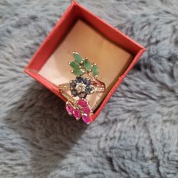 Size 9 Ruby, Sapphire And Emerald Ring