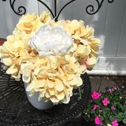Beautiful White Ceramic Planter With Artificial Flowers