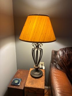 Tall Black Metal Table Lamp with Shade – Ornate Scroll Design