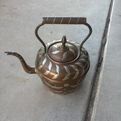 Century Copper Kettle With Brass & Silver Floral Decoration