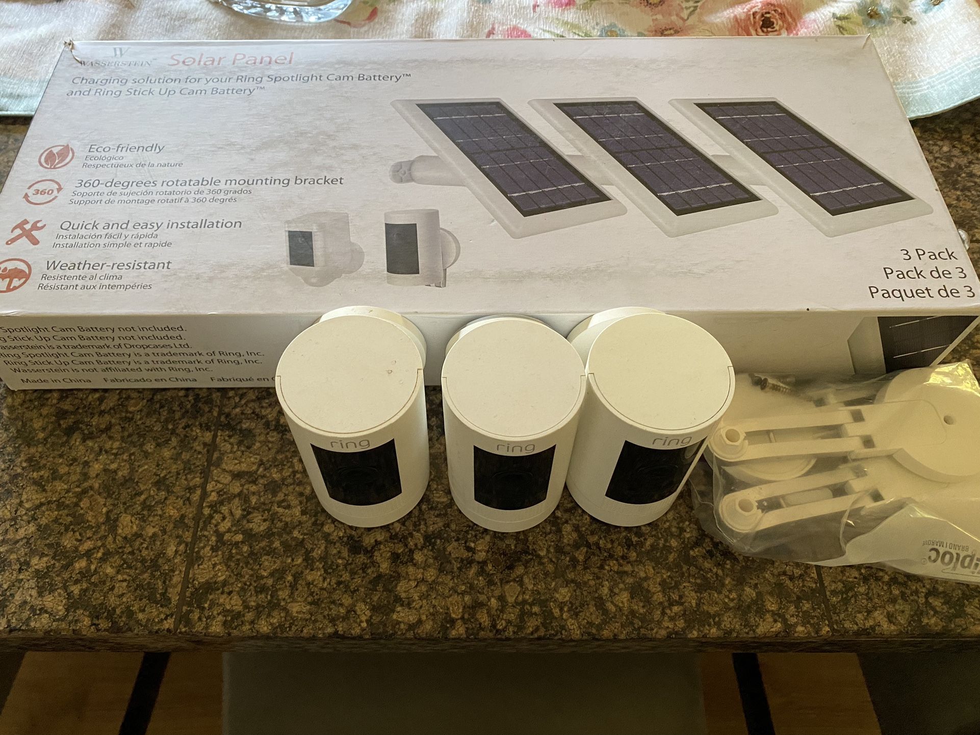 3 Ring Cameras With 3 Costco Solar Panels