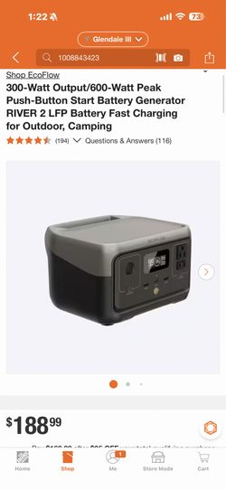Shop EcoFlow 300-Watt Output/600-Watt Peak Push-Button Start Battery Generator RIVER 2 LFP Battery Fast Charging for Outdoor, Camping