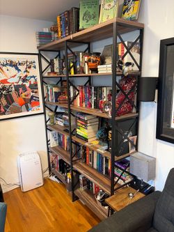 Khajag Double Wide 6-Tier Etagere Bookcase Vintage Industrial Large Shelves for Home Decor Display