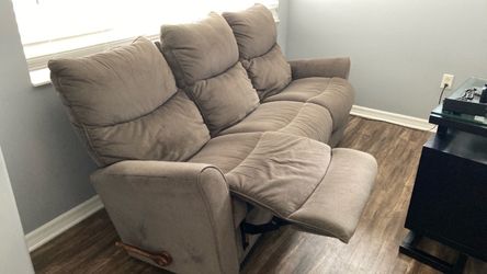 Lazboy 3-Seat Reclining Sofa in Taupe Microfiber Made in USA