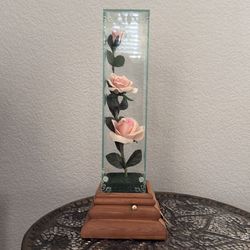 Vintage Lifelike Roses In Glass Musical Box