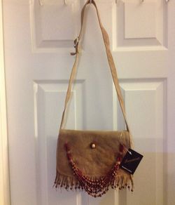 New vintage leather suede beaded bag