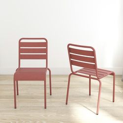 Set Of 6 - Novogratz Poolside Gossip Outdoor Patio Metal Dining Chairs In Persimmon / Burgundy Red Color