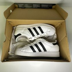 Adidas White Black Superstar Shoes Lace Up Leather Sneakers Woman’s Size 6 Man’s 4.5