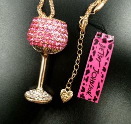 Betsey Johnson Pink Wine Glass Necklace