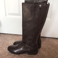 Brown Leather Boots Size 8 1/2, Wide Calf Marc Fisher