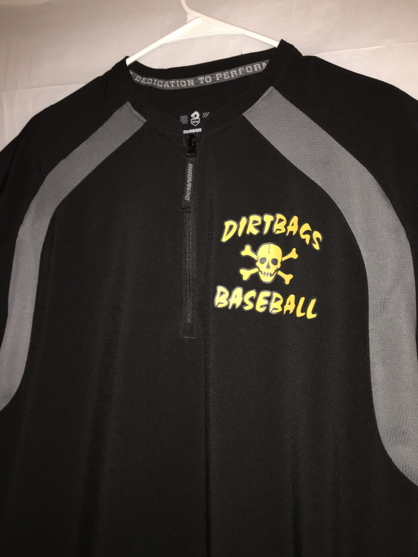“DIRTBAGS BASEBALL” DeMarini Platinum Squad 1/4 Zip Polyester Baseball Jersey Shirt Drawstring Medium