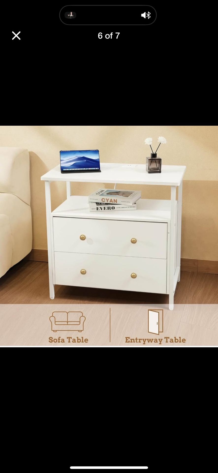 New 27 inch Wide White Wood stand with Charging Station