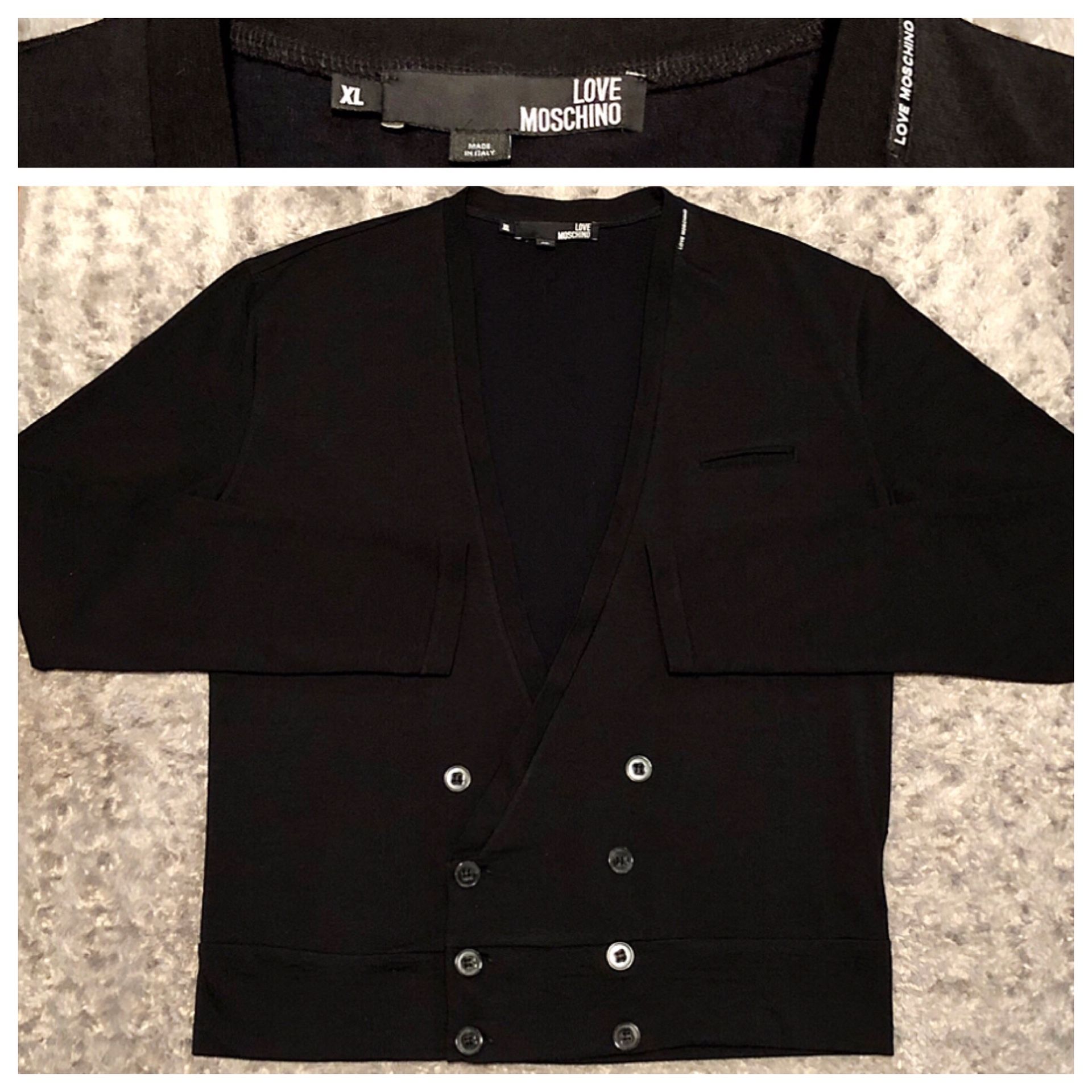 Mens Moschino cardigan paid $520 size XL excellent condition. 100% authentic made in Italy fabric as wool.