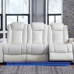 Party Time Power Reclining White Sofa

