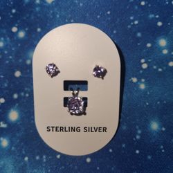New Sterling Silver CZ Lavender Set Earrings Pendant 