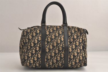  Christian Dior Trotter Hand Boston Bag Canvas Leather Blue 5707M