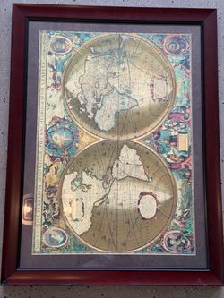 Vintage Hondius World Map Gold Foil – Custom Framed 33” x 25”
