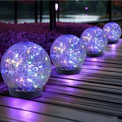 Solar Globe Lights Outdoor Waterproof-Solar Balls for Garden-Cracked Glass Ball Solar Lights Outdoor-Solar Orbs for Outside-Outdoor Decorations for Pa