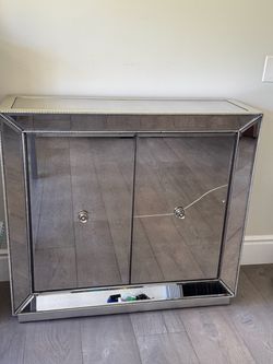 Z Gallerie Omni two door Mirrored Cabinet with Beaded Trim