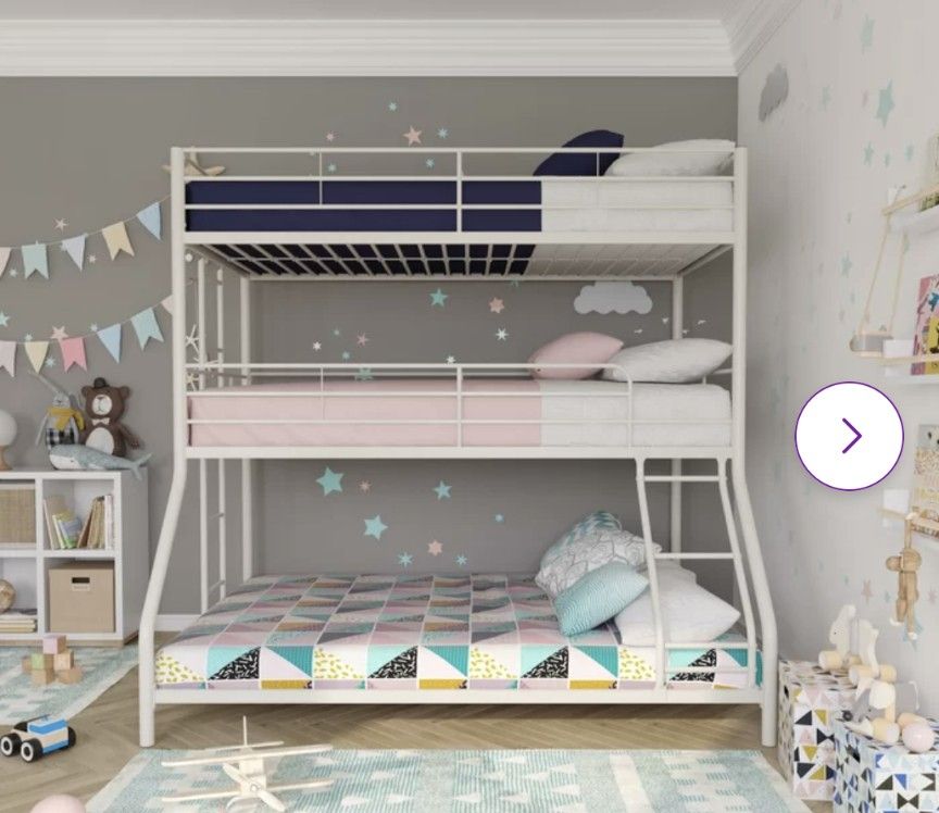 Triple Bunk Bed Twin Over Full White Metal Frame