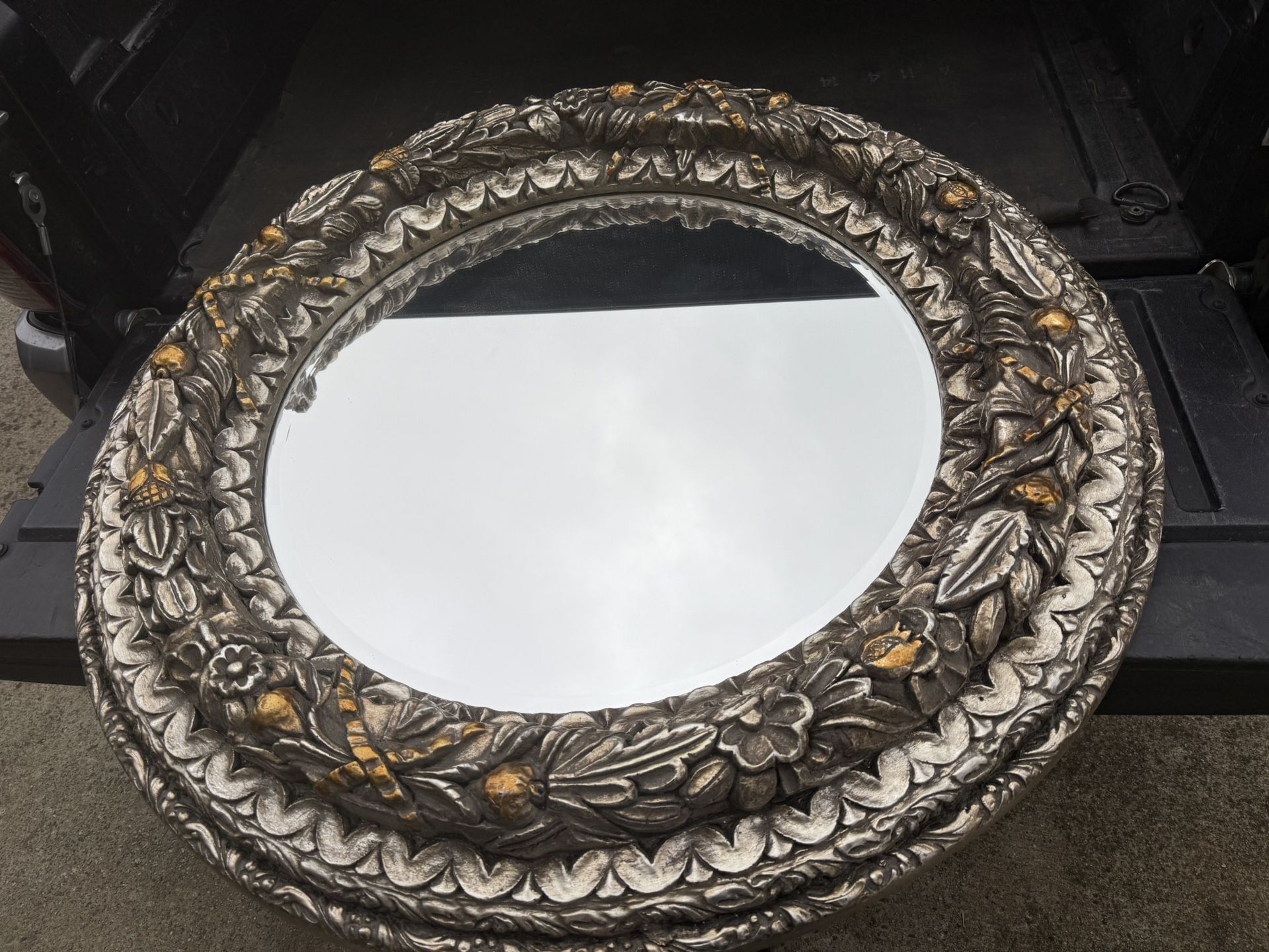 Large Ornately Framed Round Mirror