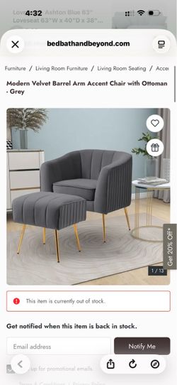DREAMSIDEA Velvet Accent Chair with Ottoman Single Recliner Armchair Lounge Chair for Bedroom Living Room,Gray
