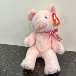 VTG Ty Baby Petunia Pig Pink Plush Red White Gingham Bow size 12” 