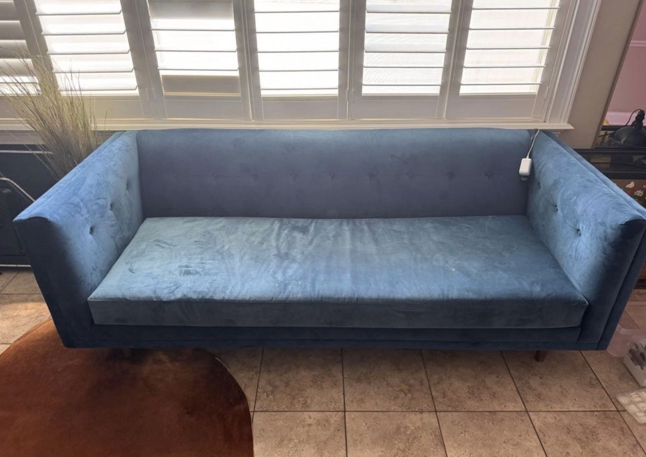 Blue velvet sofa - Excellent Condition!