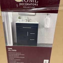 Home Decorators Collection Clady 31 in. Single Sink Deep Blue Bath Vanity with Silver Ash Cultured Marble Top (Assembled)