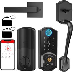 Smart door lock with fingerprint，keyless entry deadbolt with handle