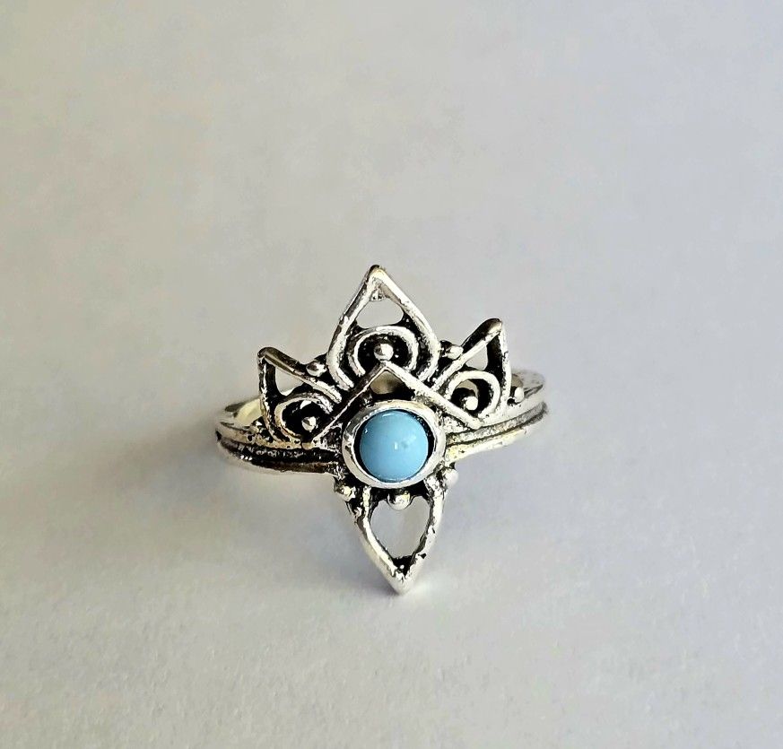 TURQUOISE BEZEL SET SILVER LACE ROYAL TITANIUM FOREVER WEAR NEW SIZE 6 RING