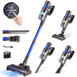 KCLASO Cordless Vacuum Cleaner, 550W 45KPA Longlasting Vacuum Cleaners for Home, Stick Vacuum with LED Touch Screen & Rechargeable 2500 mAh Battery, H