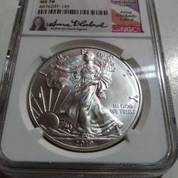 2019 Silver Eagle $1 Early Releases - MS 70 Anna Cabral Hand Signed 