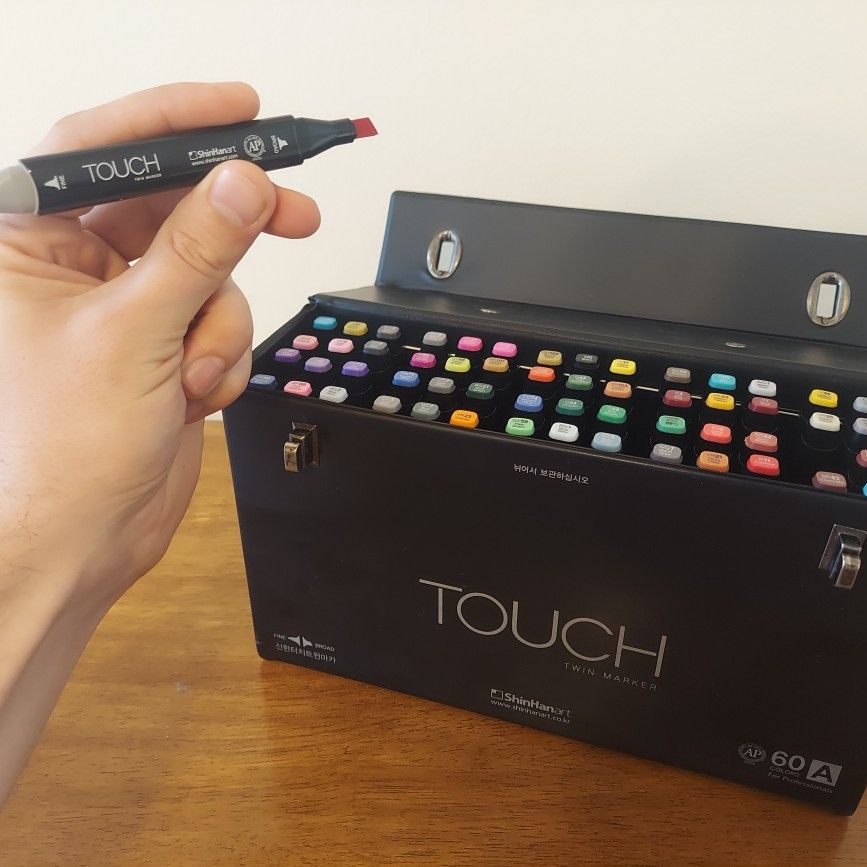 ShinHan Touch Twin Marker Set of 60 [A] with Handle/Latch Case for
