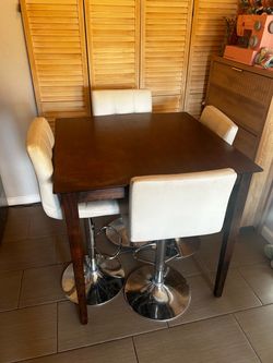 Dining Room Table w/ white leather chairs