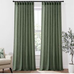 MIULEE Olive Green Linen Curtains 40*90, 2 Panels for Bedroom Living Room, Back Tab & Pleat 