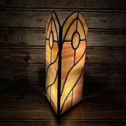 Vintage Stsined Glass Candle Lamp  