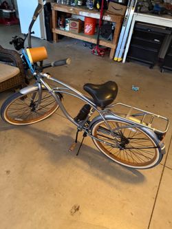Silver Beach Cruiser Bicycle with Rear Rack