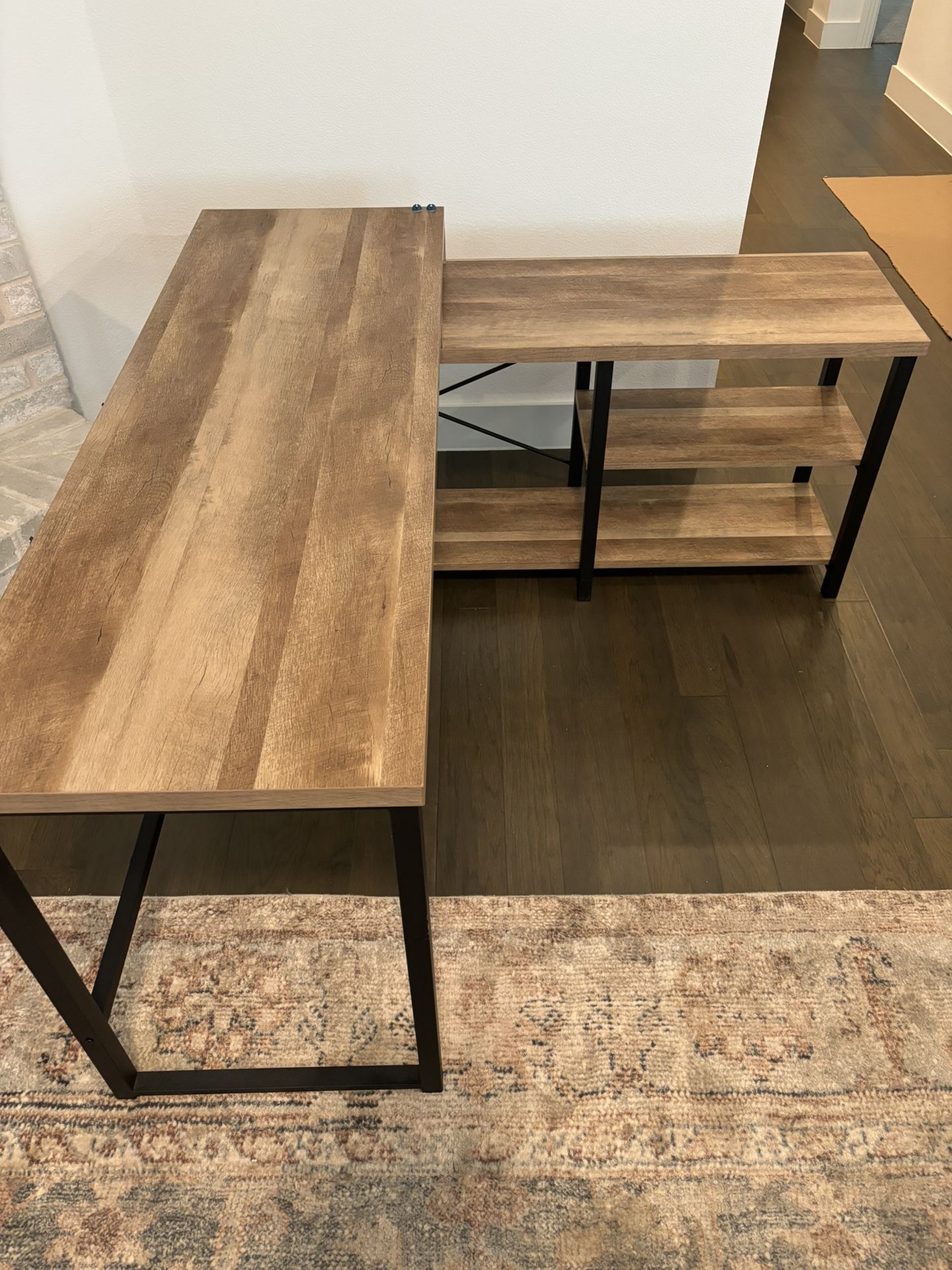 L-Shaped Computer Desk with Storage Shelves, Reversible Industrial Corner Desk for Home Office - Vintage Oak Color