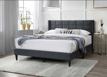 Full Grey euro Platform Bed with Orthopedic Mattress Included