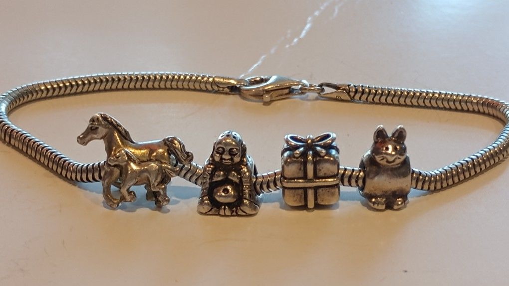 Pandora 3 Charms & Other Fine 925 Silver Charm & Bracelet