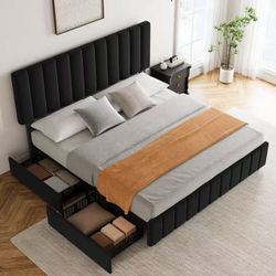 ❤️🔥 #A King Size Linen Upholstered Bed Frame with 4 Storage Drawers