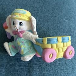 vintage 1990 Hallmark Crayola Bunny figurine with wheeled basket