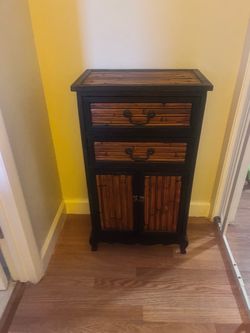 Black Bamboo Cabinet with Drawers and Doors