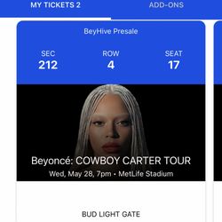 2 Beyonce Cowboy Carter Tickets