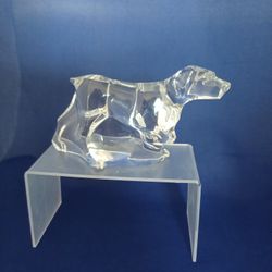 VINTAGE BACCARAT FRANCE GERMAN SHORTHAIRED POINTER WEIMERANER RETRIEVER PUPPY DOG CLEAR CRYSTAL FIGURINE PAPERWEIGHT  4" X 6.5"