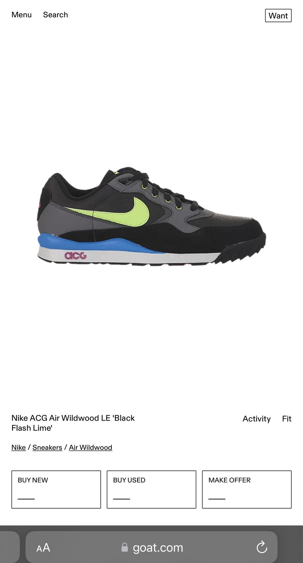 Nike ACG Air Wildwood LE Black Flash Lime Shoes Sneakers