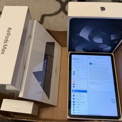 iPad Air 5th Gen (Unlocked WiFi + Cellular) Bundle + AirPods Max + Keyboard – Complete Premium Set