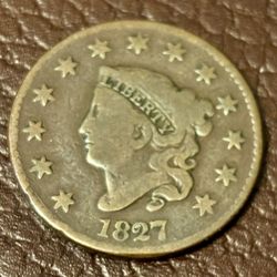 1 cent 1827. Antique Coin USA.  