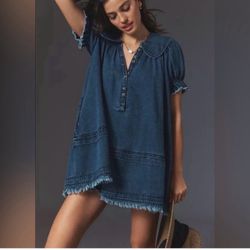 Womens Anthropologie Pilcro blue cotton denim smocked A-line dress Size: XXS